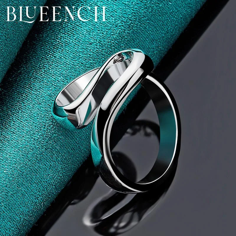 Blueench 925 Perak Murni Cincin Tidak Beraturan Geometris untuk Wanita Pesta Pernikahan Mode Sederhana Perhiasan Glamor
