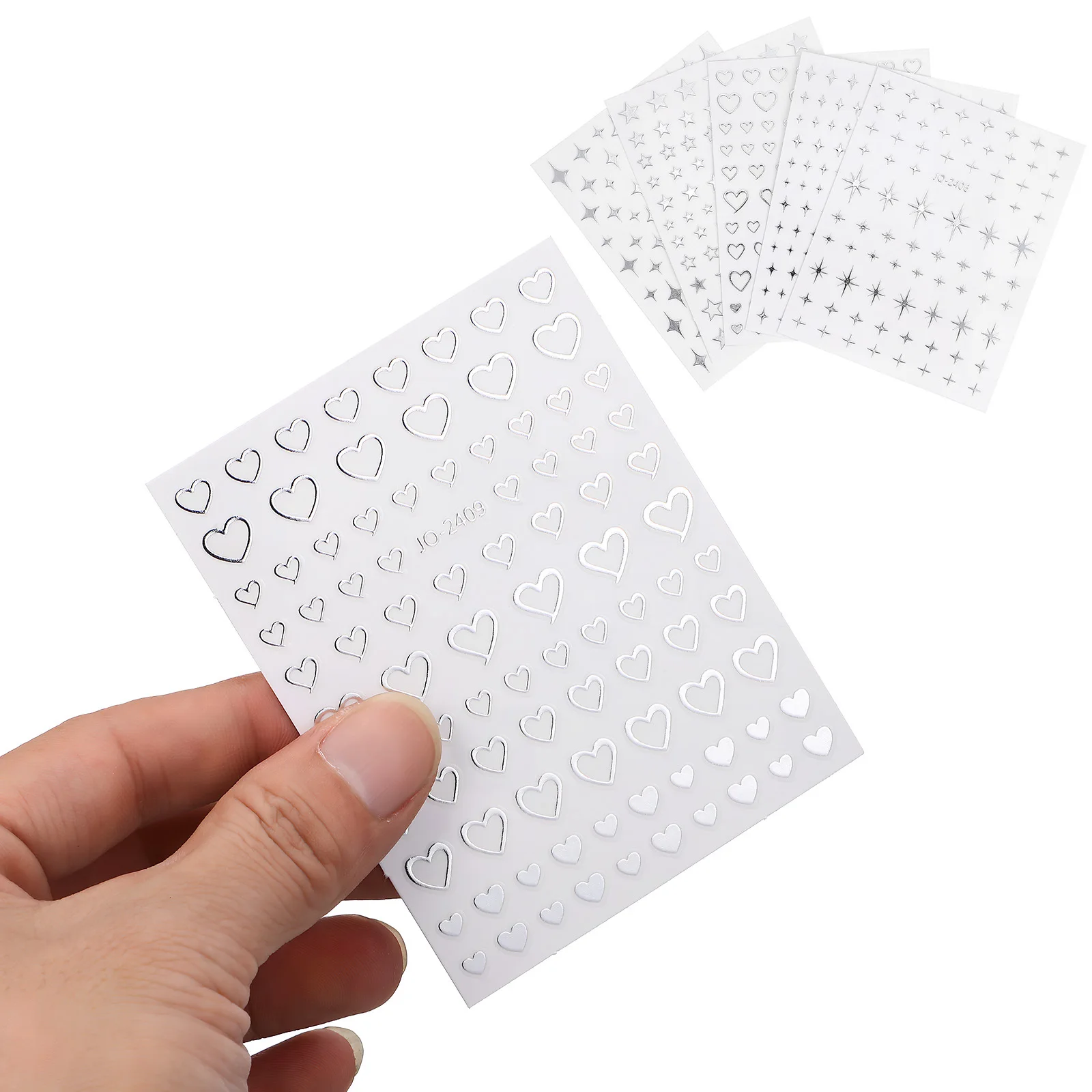 

5 Sheets Silver Star Nail Stickers Self-Adhesive Decals for Women Heart Design Manicure Art Decoration Sparkle Glitter Nail