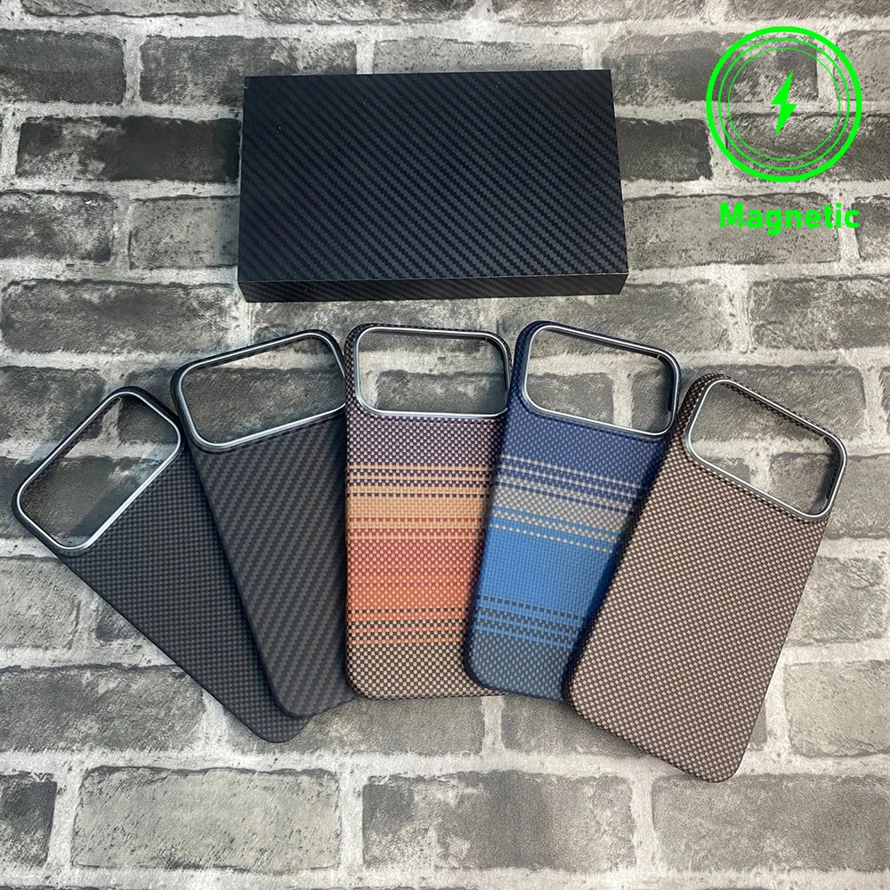 Custodia in fibra di carbonio Kevlar aramidica reale touch originale da lavoro di lusso per IPhone 17 Air Pro Max copertura a prova di caduta con ricarica wireless
