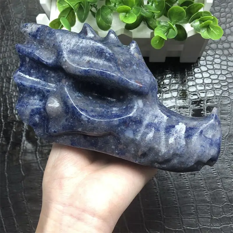 

Natural Blue Aventurine Dragon Skull Crystal Carved Polished Animal Powerful Statue Crafts For Home Decoration Gift 1PCS