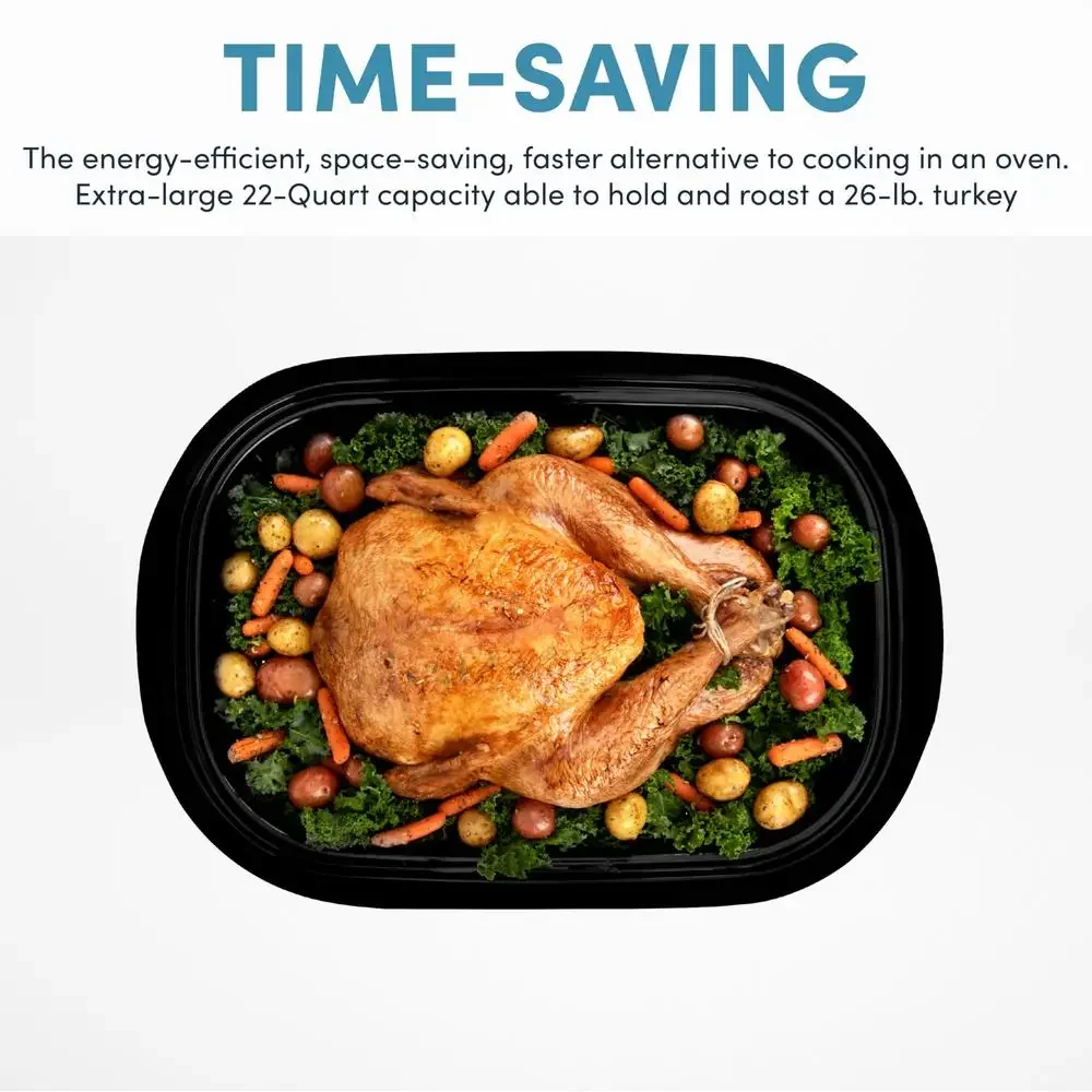 22Qt Roaster Oven Self Basting Lid Stainless Steel Extra Large Capacity Keep Warm Setting Adjustable Temperature Easy Clean