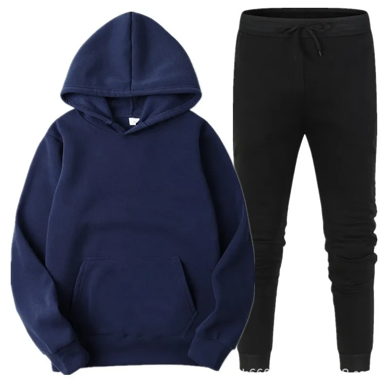 2024 New Men\'s Tracksuit Hooded Pullover + Sweatpants Sports Suit Casual Jogger Sportswear 2 Piece Male Fleece Streetwear Sets