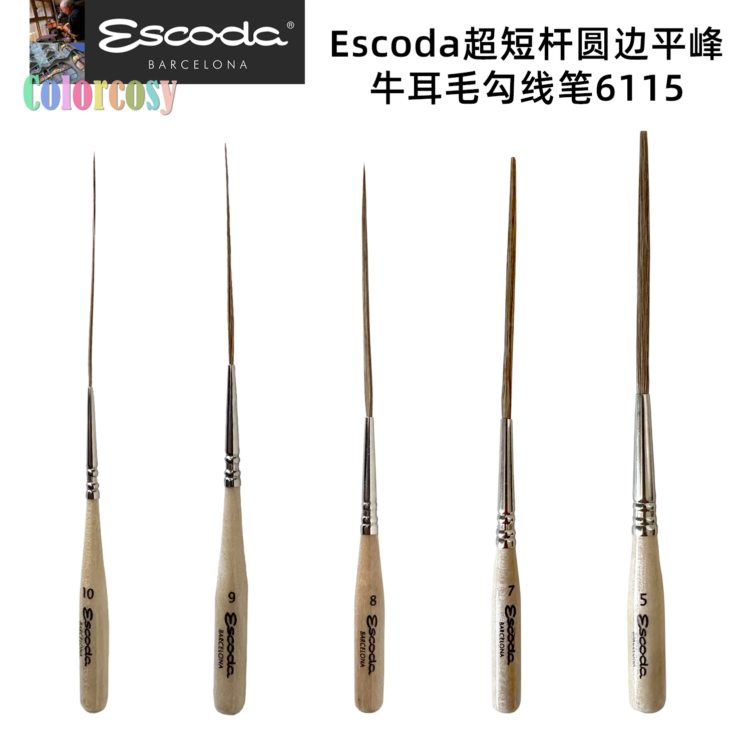 ESCODA BARCELONA CONDA Series 6115 Light Colored Cow Ears Hair Round Painting Brush, Filetear, Extra Corto, Barnizado Brillante