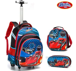 16 inch School Rolling bags wheeled backpack Student trolley backpack for boys 3pcs Schoolbag set with wheels lunch bag pen bag
