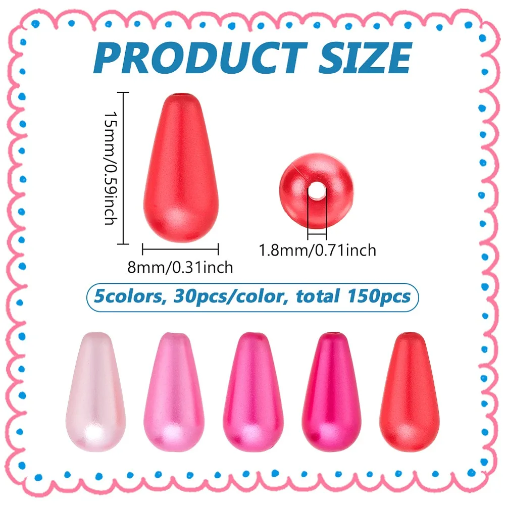 150-pecas-de-contas-de-plastico-em-5-cores-formato-de-gota-cores-mistas-15x8mm-furo-18mm-30-pecas-cor