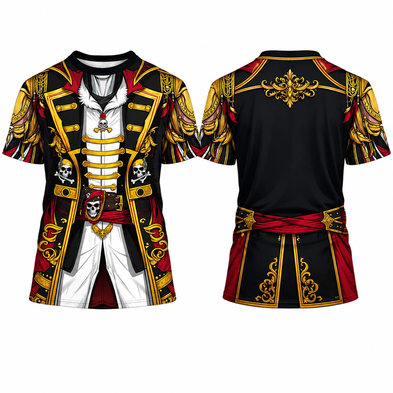 Pirate Captain Graphic T-Shirt for Men, Funny Cosplay Costume Print Tee, Crew Neck Short Sleeve Lightweight Casual Shirt