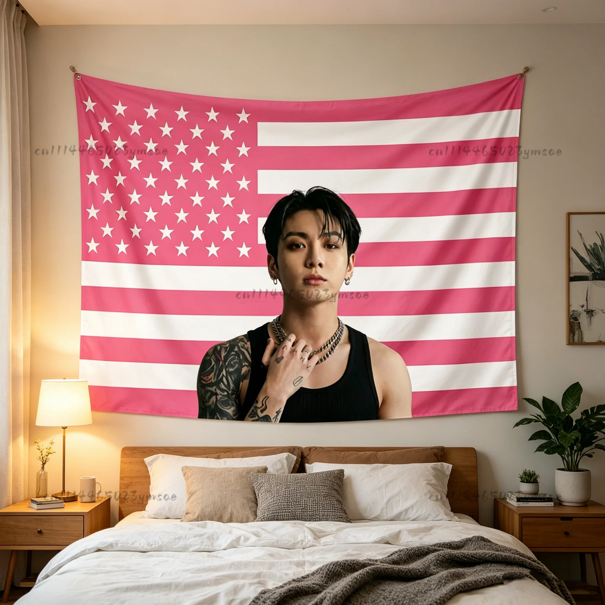 Einzigartige K-Pop Poster Wandteppiche A-Jungkook Pink Amerika-Flaggen Wandbehang Idol Wandkunst Deko Ästhetische Wohnheim-Banner Geschenke