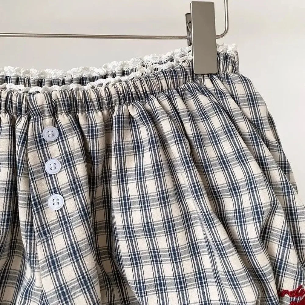 

Y2k Retro Plaid Shorts Sweet Style Korean Chic Elastic Waist Shorts Versatile Fit Vintage Design Wide Leg Shorts Casual Outing