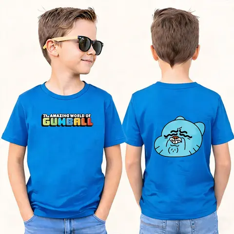 The Amazing World of Gumball Kids T-Shirt Funny Gumball Face Print Short Sleeve Tee Casual Comfort Cotton Tops for Boys Girls