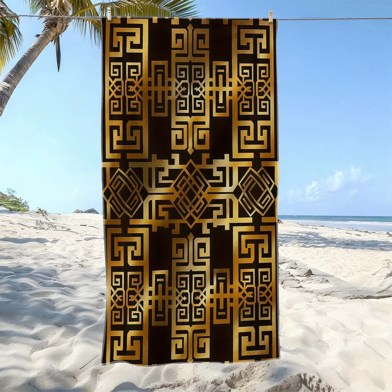 1PC Luxury Gold Geometric Beach Towel Suitable for yoga, swimming, camping, big bath towels, essential travel accessories