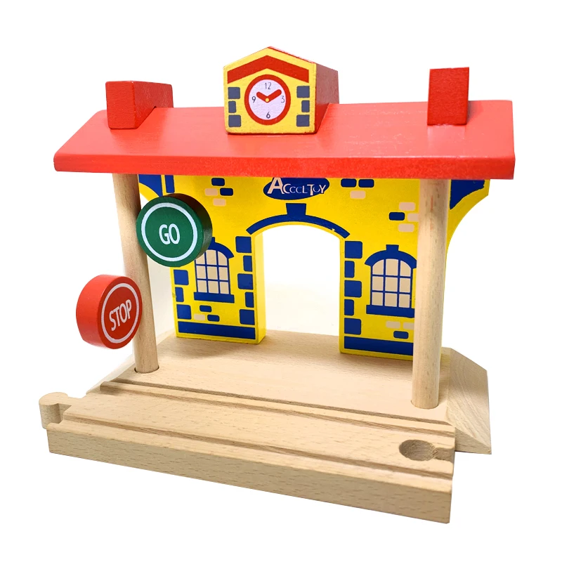 

Train Station Compatible Wooden Track Toys Clock Station And Wooden Educational Train Boy / Children Christmas Gift Toy S5