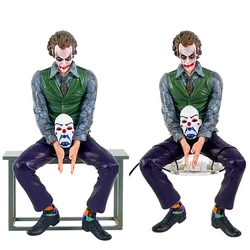 24cm Joker Heath Ledger Action Figure Sitting Green Suit Handheld Joker Mask Car Doll Desktop Decoration Model Kid Toys Gifts
