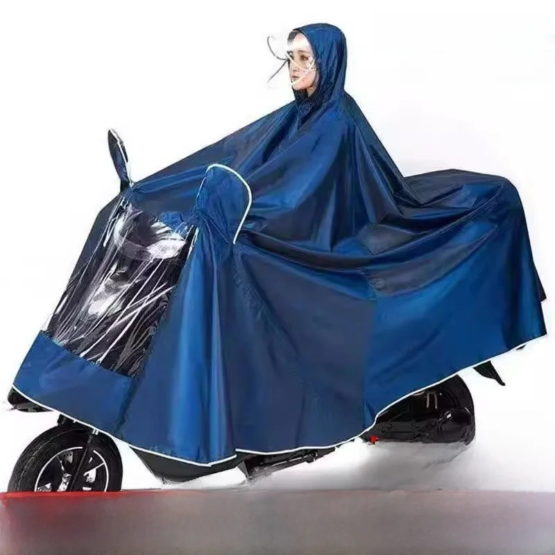 

Thickened Outdoor Vehicle Motorcycle Raincoat Double Person Full Body Rain Shield Unisex Blue Double Hood