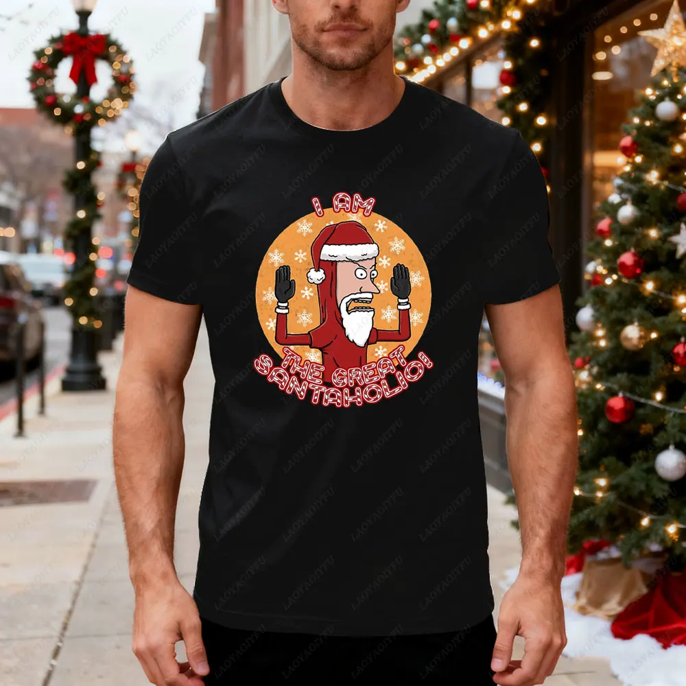 عيد الميلاد أنا العظيم سانتا هوليو الجرافيك تي شيرت Beavi and Buttheads الكلاسيكية قصيرة الأكمام الصيف الرجال القطن الرجال التي شيرت #3