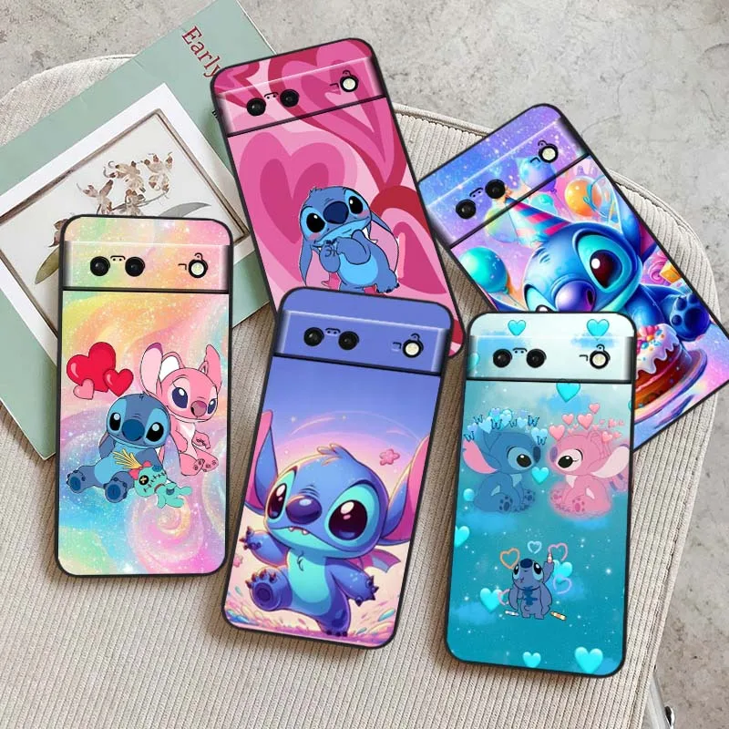 Disney Stitch Cartoon Cute Art For Google Pixel 9a 9 8A 8 7 7A 6 6A Pro XL 2024 5G Black Soft TPU Silicone Cover Phone Case