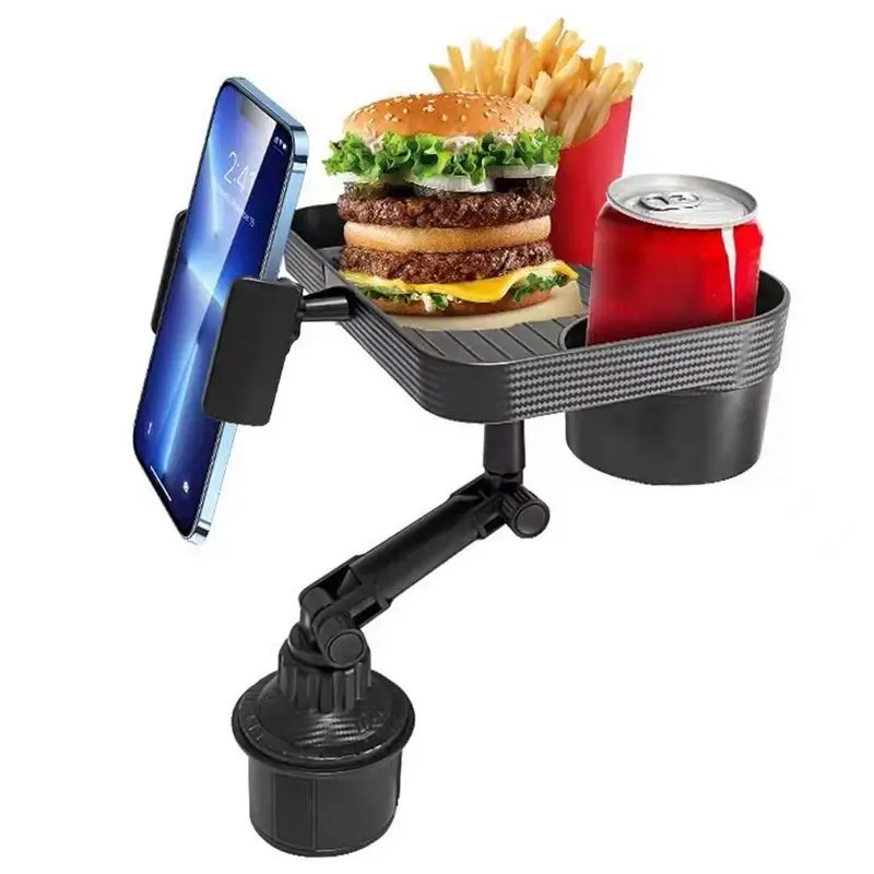 3 In 1 Car Cup Holder With Food Tray Phone Mount 360 Degree Rotation Tray Auto Food Table Tray With Solid Base For Car Interior