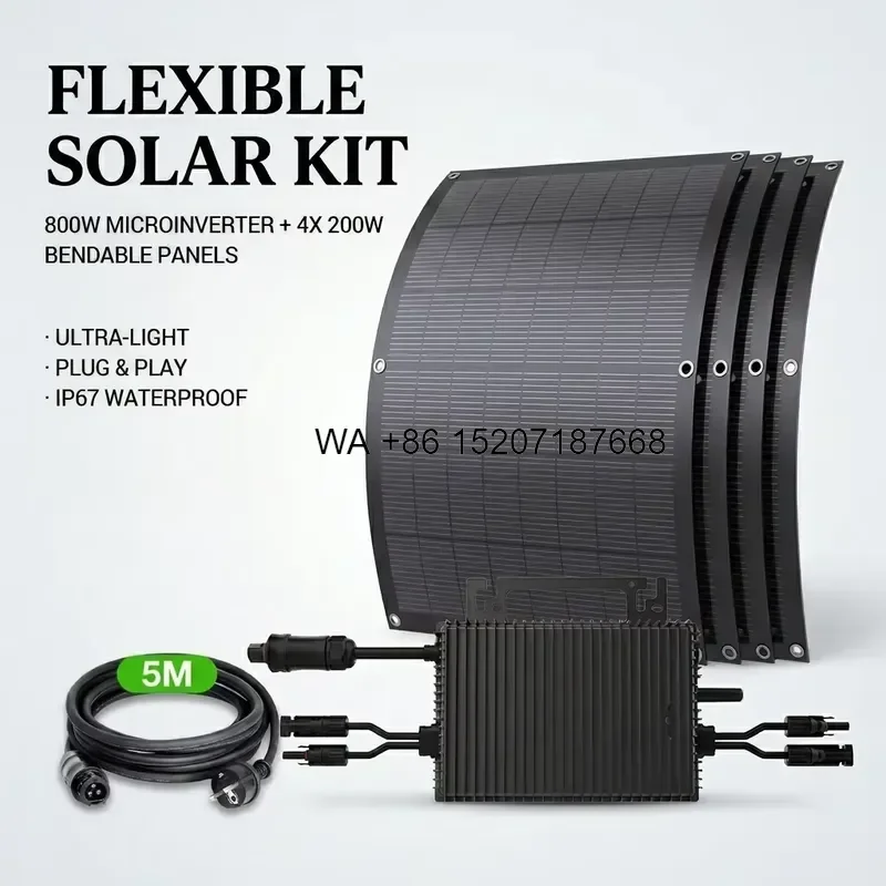 Wmwmnu for SUKFLOW Plug Play 800W 125mmx125mm Cell Size Flexible Black Solar Panel Kit Micro Inverter Grid Tie Balcony Power