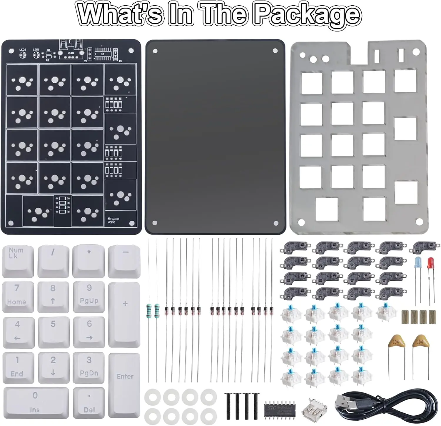 DIY Mechanical Keypad Soldering Kit Hot-Swappable 17-Key Numpad with Blue Switches PBT Keycaps STEM Project for Student Hobbyist