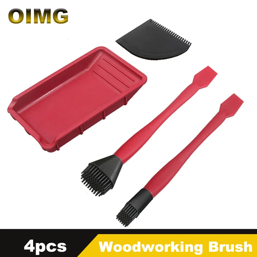 4pcs Soft Silicone Glue Brush Wood Glue Applicator Set Woodworking Silicone Glue Spreader 2 Brush 1 Comb 1 Tray DIY Hand Tool