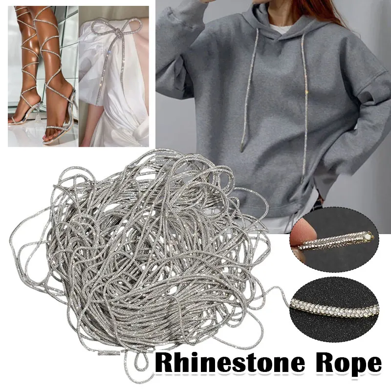 5/10/20yards Rhinestone Rope Glitter Crystal Tube Cord Shiny Round Rope DIY Drawstring for Hoodie Trouser Replacement String