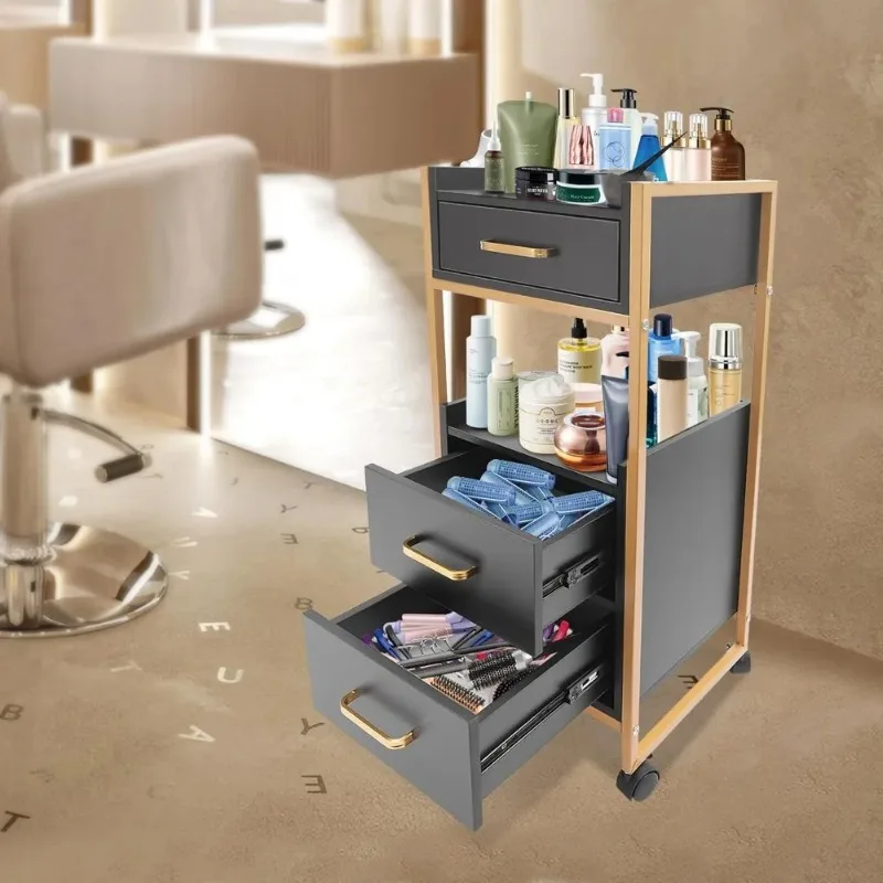 Hair Salon Storage Cart with Wheels Barber Storage Trolley Barber Shop Trolley Cart with Hair Dryer Holder Hairdressing Tools