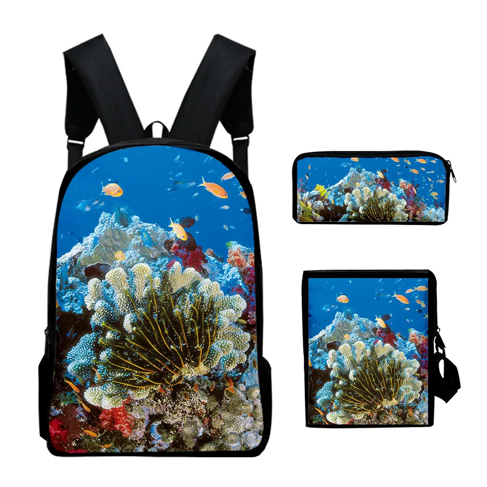 Trendy Popular underwater world 3D Print 3pcs/Set pupil School Bags Laptop Daypack Backpack Inclined shoulder bag Pencil Case