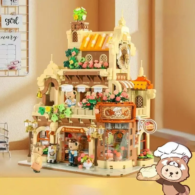 어린이 교육용 조립 장난감, 거리 풍경 시리즈 거리 상점 DIY 조립 하우스 모델 조립, 블록 장난감