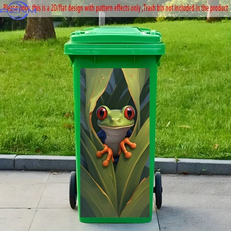 1pc 2D Flat Self-Adhesive Trash Can Sticker, .01x cm, Modern Aesthetic Decoration Artistic 3d Frog Design for Garbage Bins and