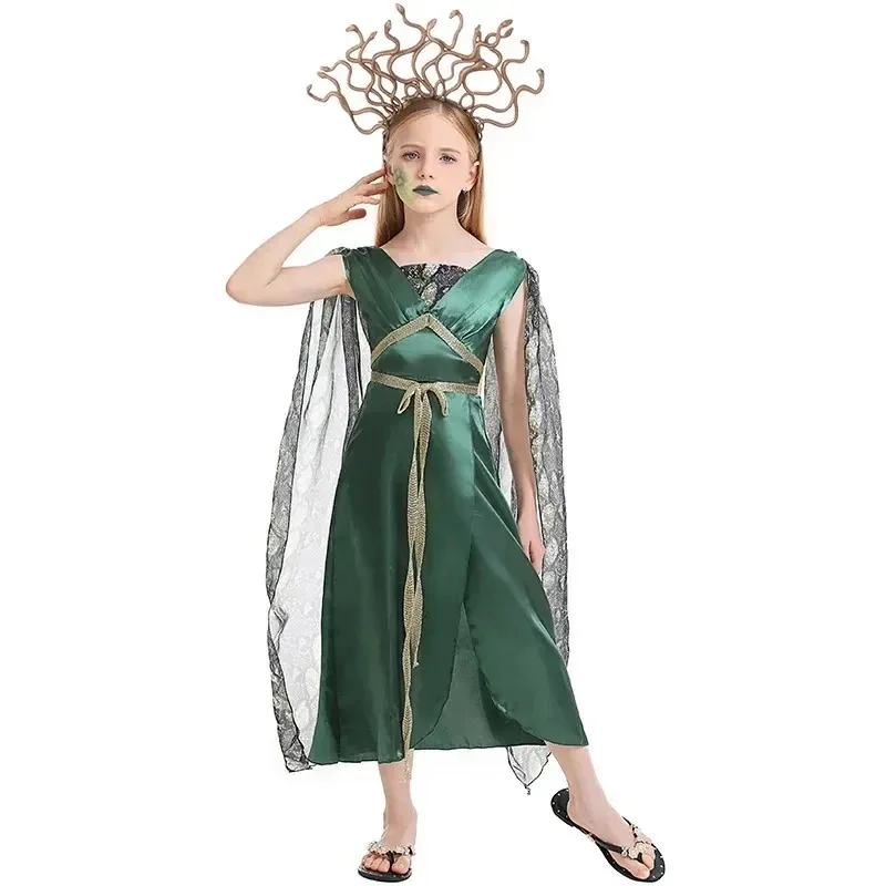 Children's Halloween Costume Girl Ancient Greek Mythology Cosplay Greek Goddess Roman Robe Fancy Party Dress With Headgear