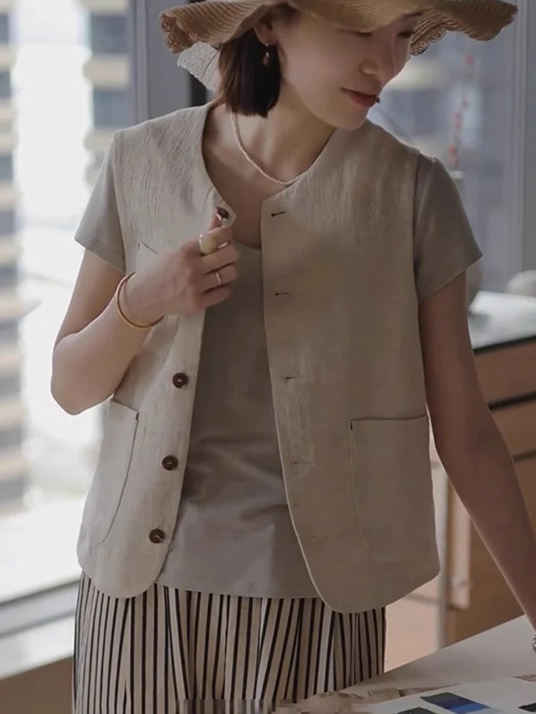 

Faionable повседневный женский жилет, новый летний свободный утягивающий многослойный универсальный жилет irt Quali, круглый жилет на пуговицах