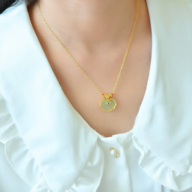 الطبيعية Hetian الأبيض اليشم شقة Ruyi قفل قلادة S925 الفضة Linyang قلادة #4