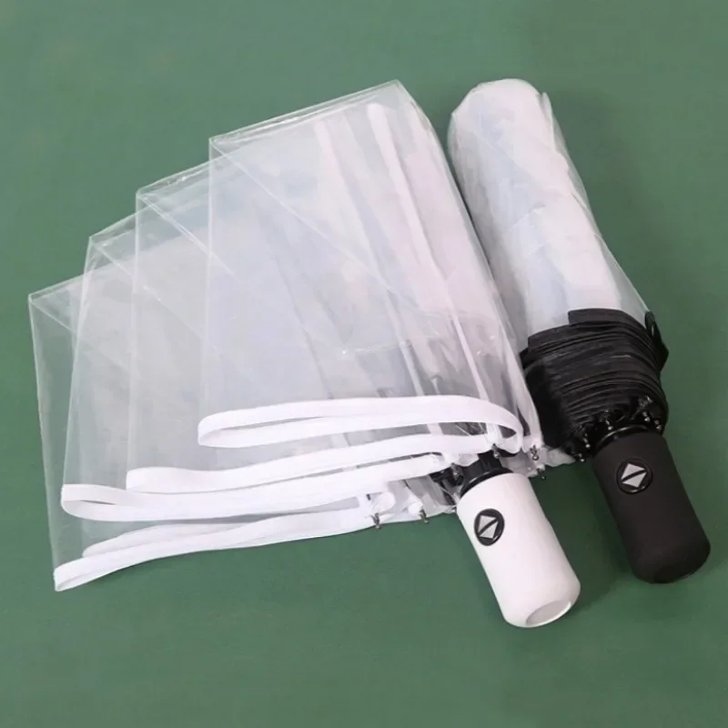 1 Stück-Transparenter Regenschirm, zusammenklappbar, automatischer Öffnen und Schließen, Regenschirm Mori, dreifach gefalteter, sonniger Studentenschirm