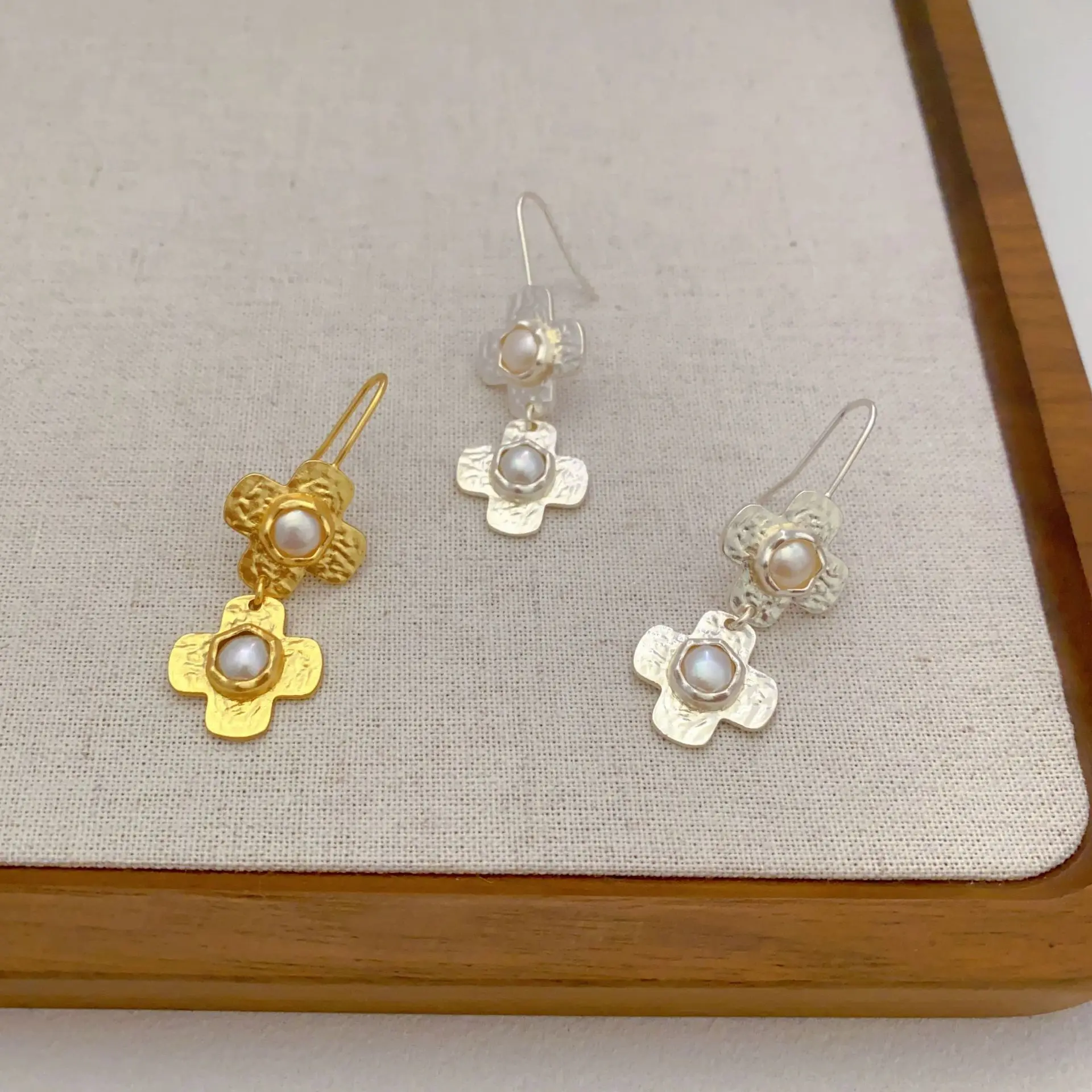 Spanish Style Medieval Jewelry Flower Earrings Niche Copper Cultured Pearls Retro Light Luxury Temperament Earrings for Women