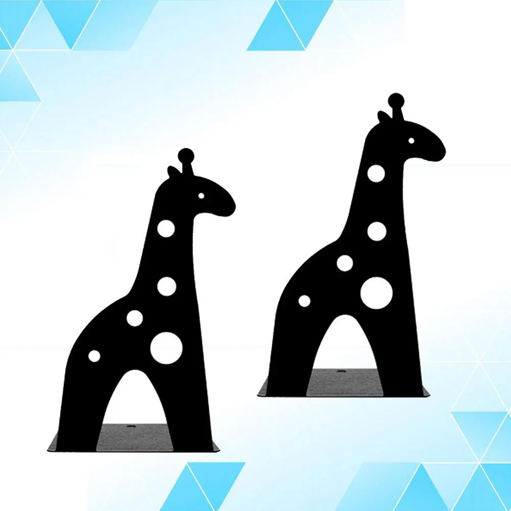 

2pcs Giraffe Bookends Metal Book Stand Nonskid Base For Home Office Library Black Book Supports Shelves Stopper Organizer