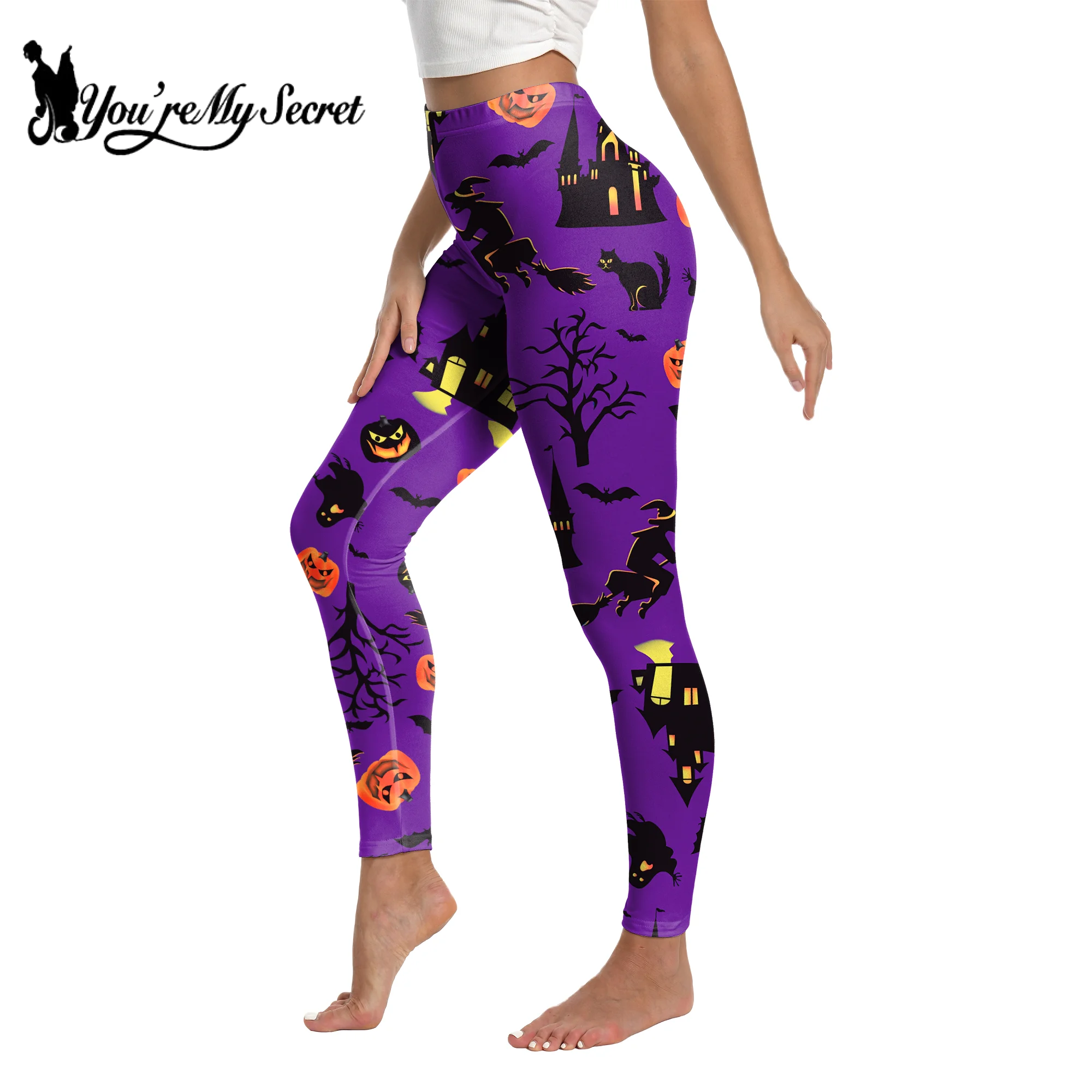 [You\'re My Secret]Halloween Cosplay 3D Skeleton Printed Leggings stretch elastic Skinny Fit Push Up Pants Women pumpkin Trousers