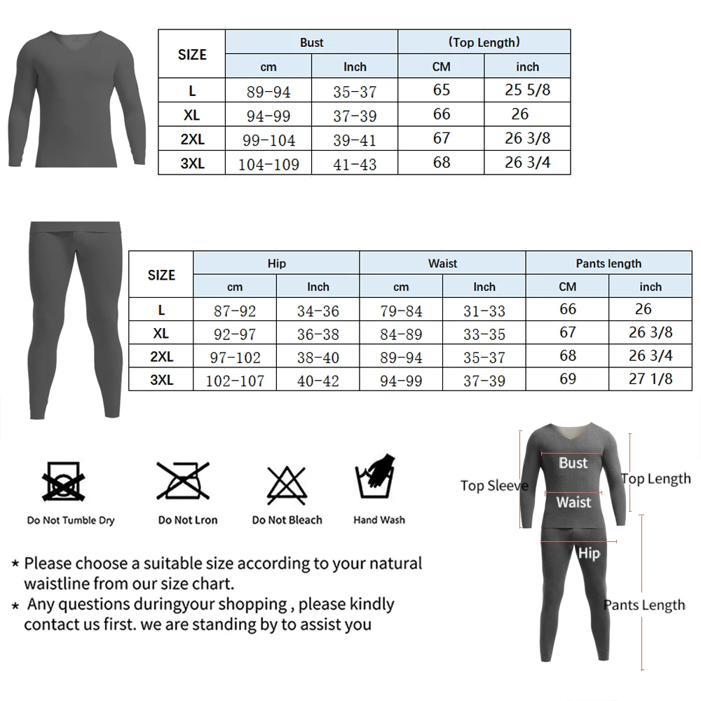 Zimowa męska bielizna termiczna Szczotkowany zestaw z dekoltem w kształcie litery V Top z długim rękawem + zestaw spodni Grube wygodne podkoszulki Utrzymuj ciepło Plus Size