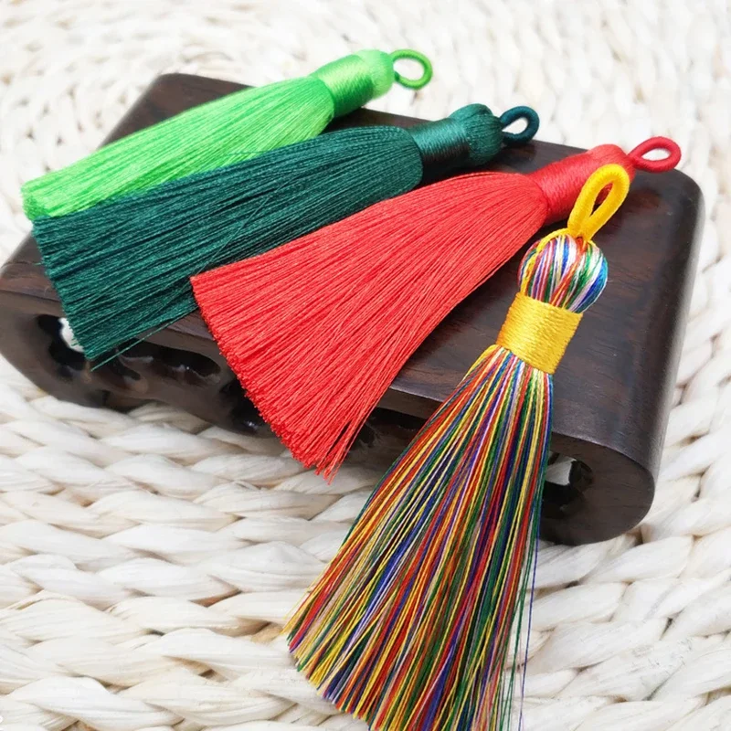 5pcs/lot 8cm Silky Tassel With Hanging Ring Silk Fringe Tassel Trim Decor Key Tassels For DIY Jewelry Making Home Decor