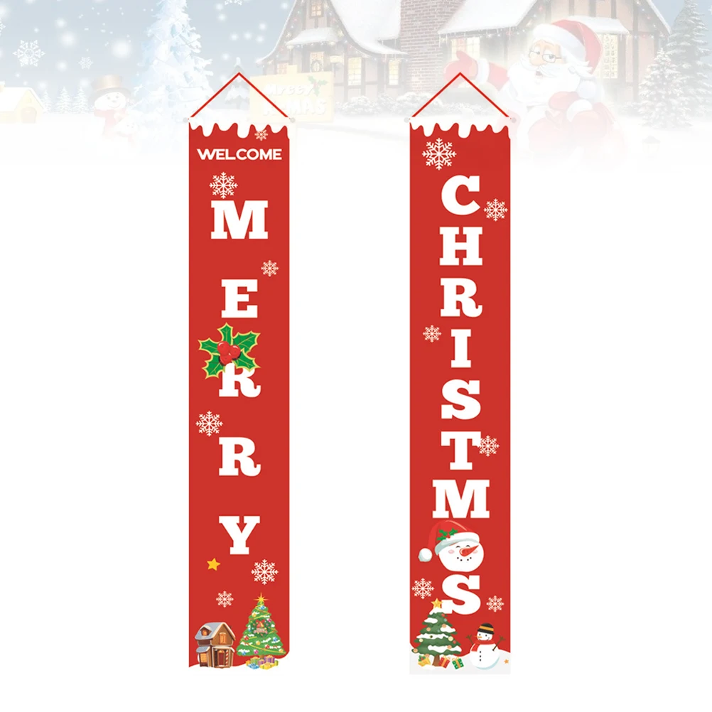 

1 Pair Christmas Door Banner Welcome Merry Christmas Decorative Hanging Curtain Front Door Decor for Indoor Outdoor Party Photo