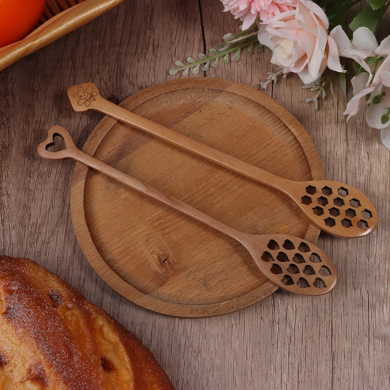 Wooden Honey Spoon Handmade Honey Stirrer Long Handle Cooking Baking Tool Kitchen Tableware Scoop Coffee Honey Tea Spoon Stirrer