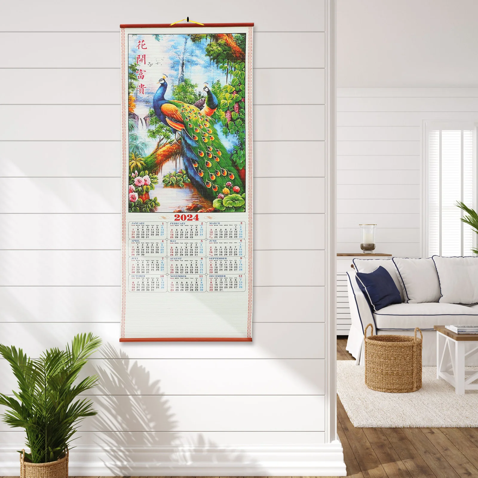 

Настенный календарь-рулон 2024 года, Год Дракона, лунный календарь для домашнего декора, подарок на Китайский Новый год, многоразовый, бумажный, художественный