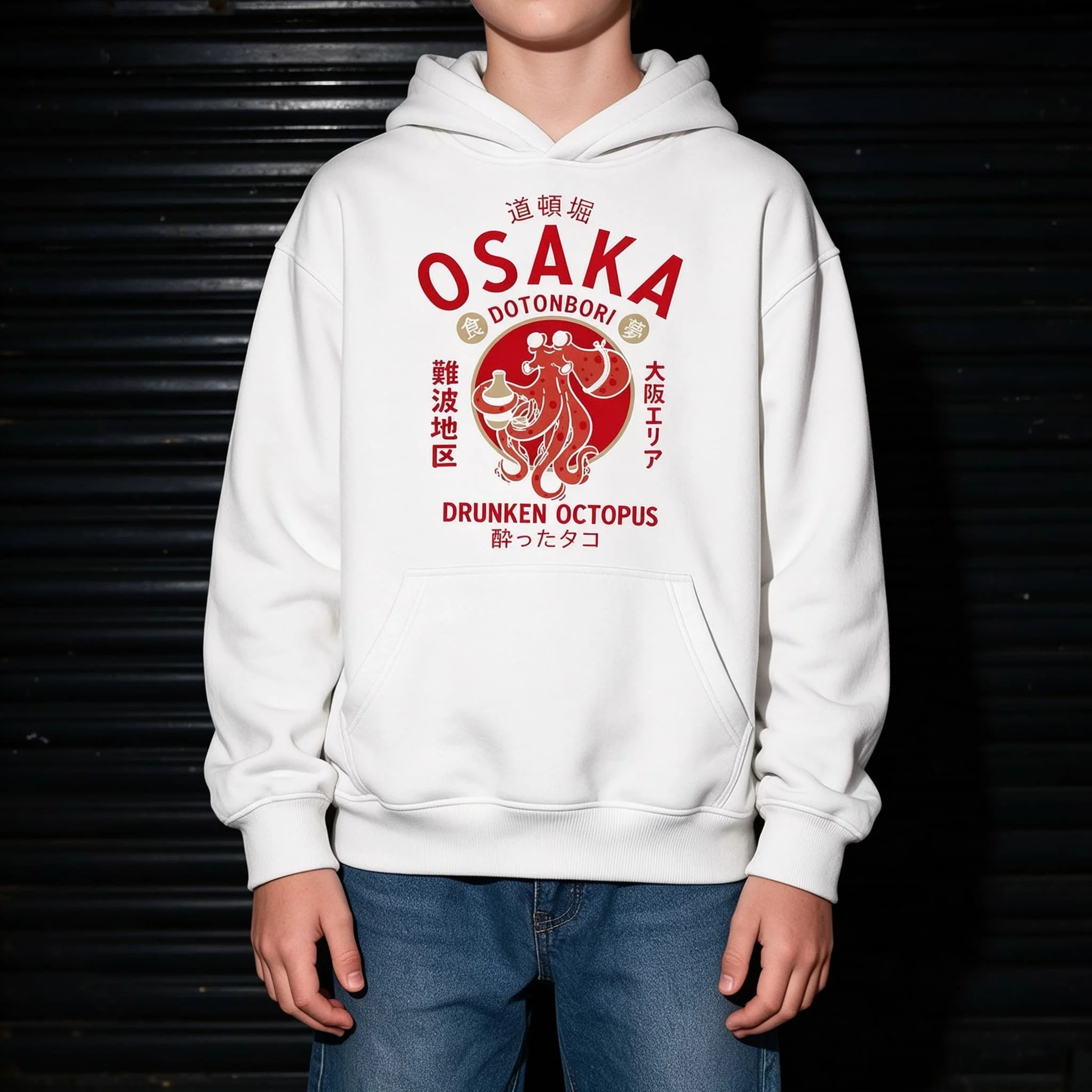 Osaka Dotonbori Drunken Octopus Vintage Autumn Winter Graphic Men Pullover Women Sweatshirt Boys Top Children Cotton Kids Hoodie