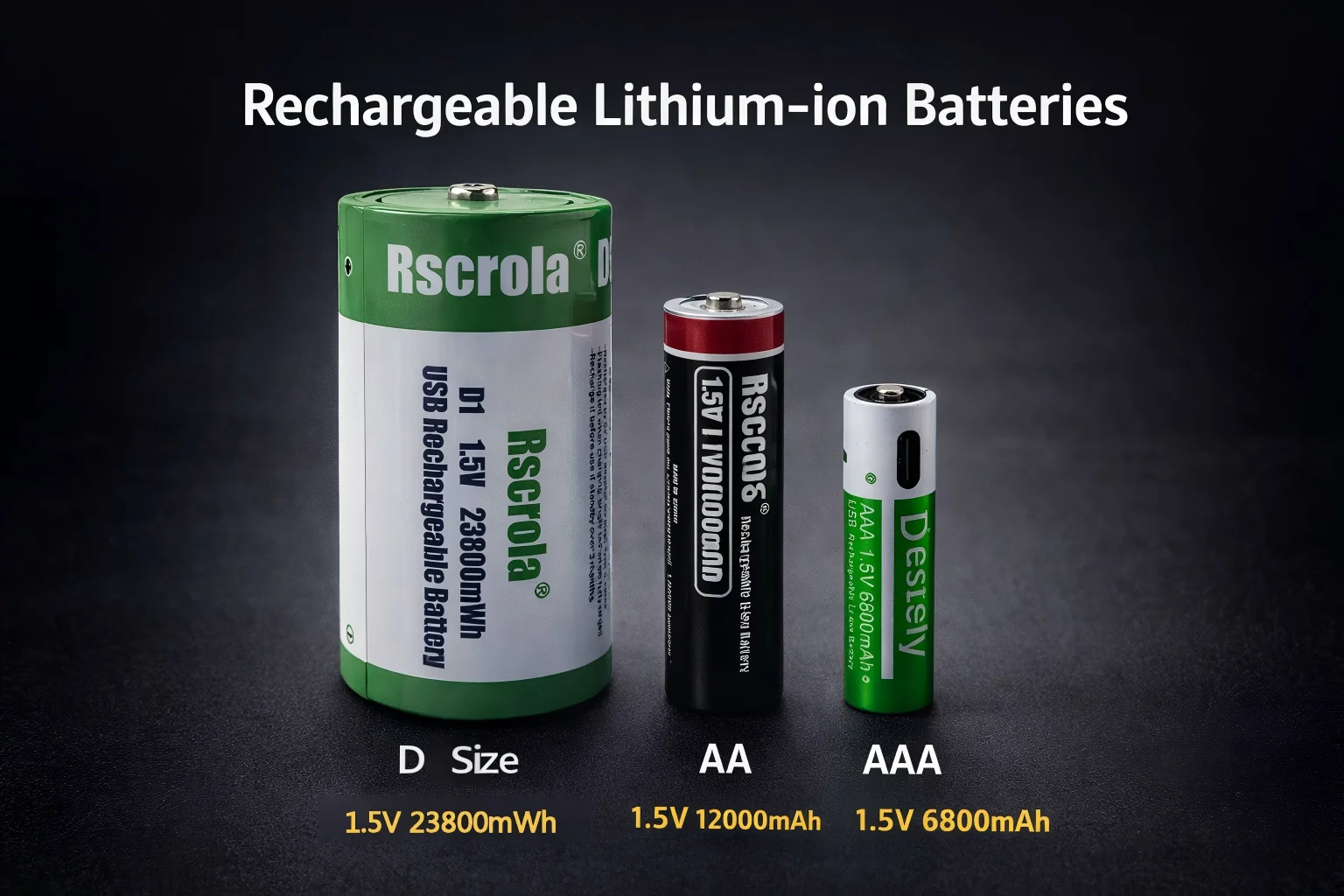 1.5V D Size /AA/AAA Most Popular USB Rechargeable Battery Series for Flashlights, Toys, Controllers, Clocks, Remote Controls Etc