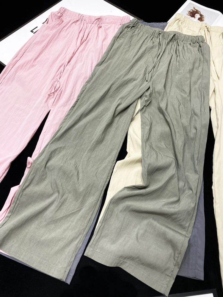 [YOZOU] Summer Thin Comfort Fluid Wide Leg Pants Pink Black Green Gray Khaki Trousers Oversized Loose Korean Solid Streetwear