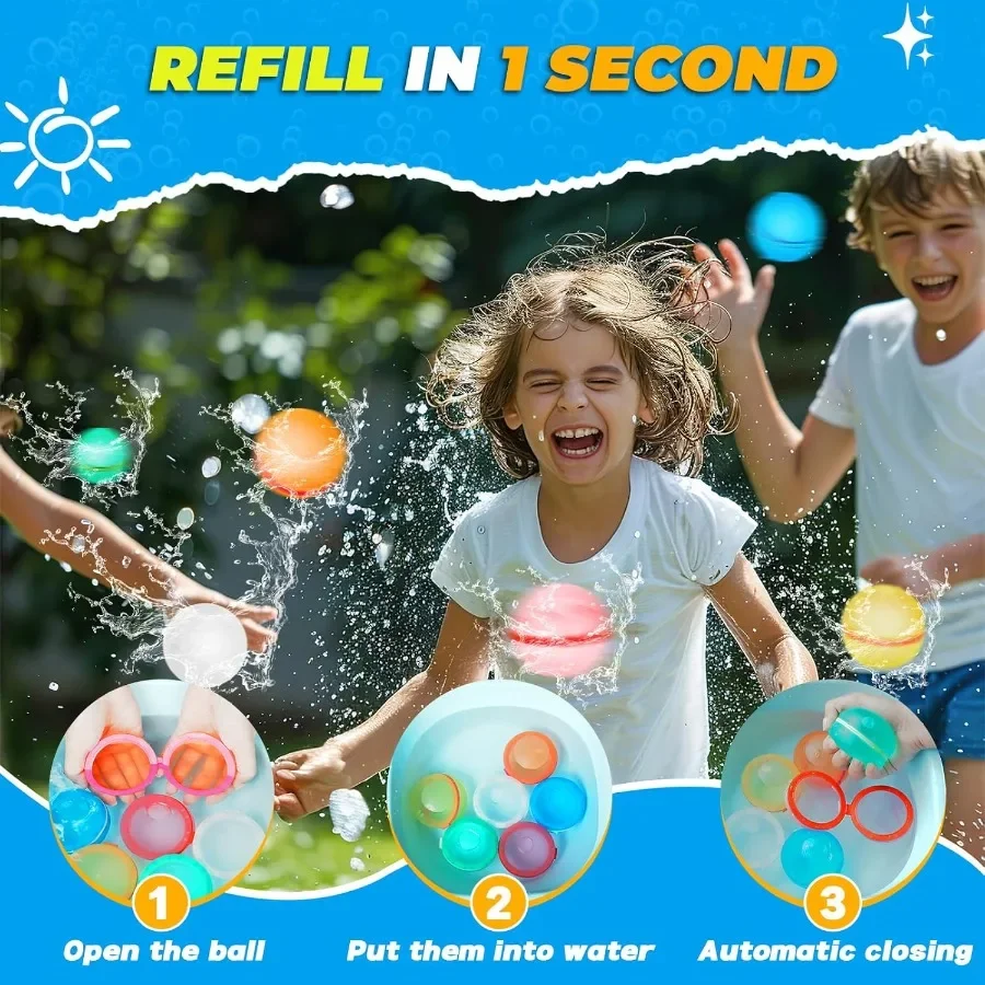 16 pçs balões de água reutilizáveis magnéticos recarregáveis silicone banho piscina praia brinquedos para preenchimento rápido auto selagem respingo bolas para fora