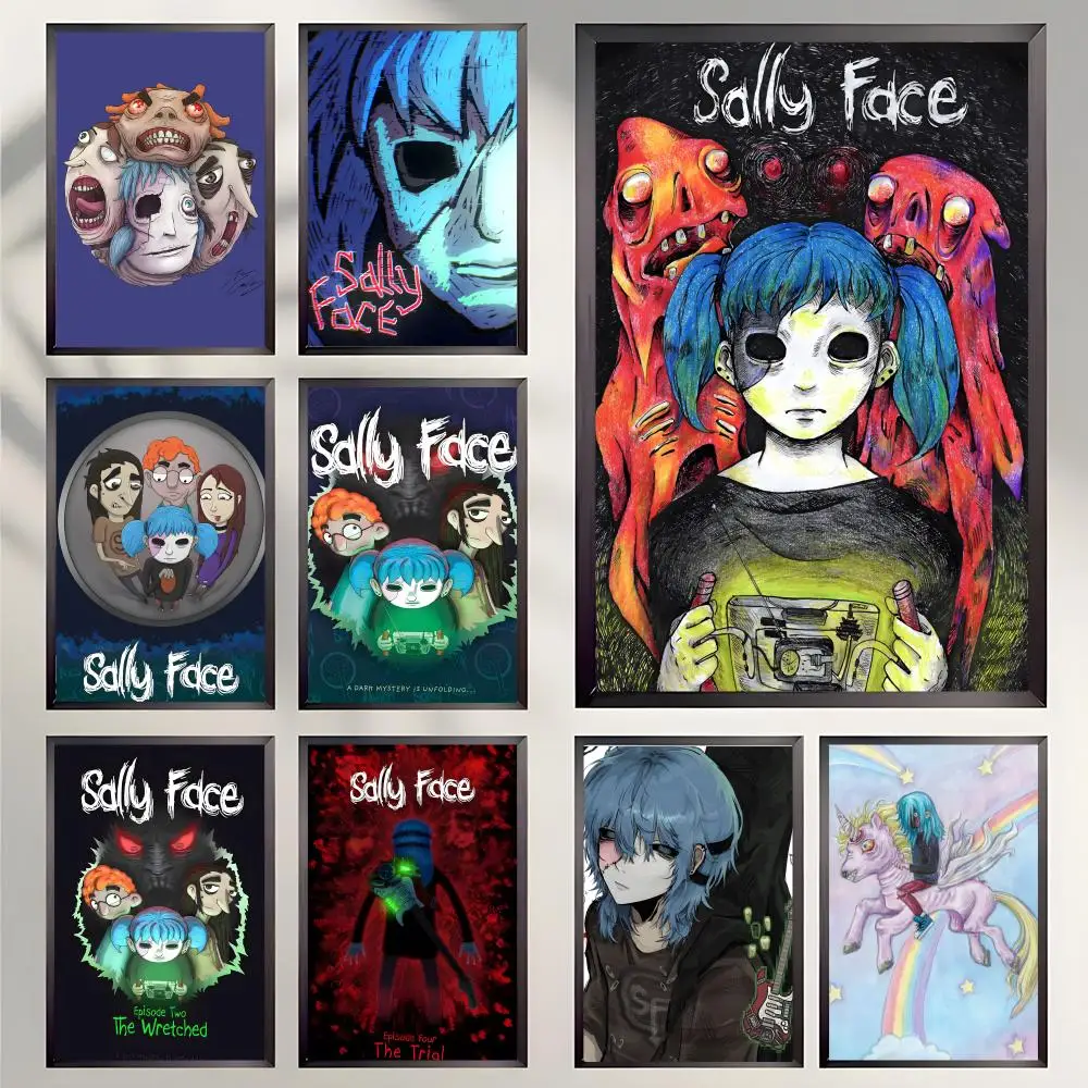 Game Sally Face Game Inspired Poster Self-adhesive Art Waterproof Paper Sticker Coffee House Bar Room Wall Decor