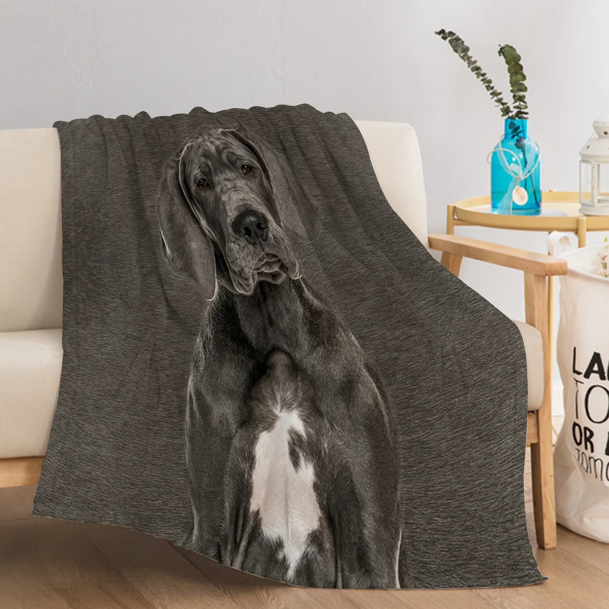 Grey Great Dane Blanket Printed Throw Blanket Plush Fluffy Flannel Fleece Blanket Soft Throws for Sofa Couch and Bed