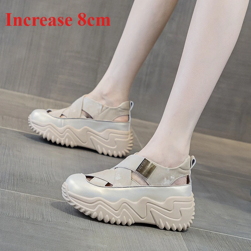 

Женские сандалии на высоком каблуке 7 см, новые летние повседневные дышащие повседневные женские туфли с толстой подошвой и пряжкой, повседневная женская обувь с круглой головкой