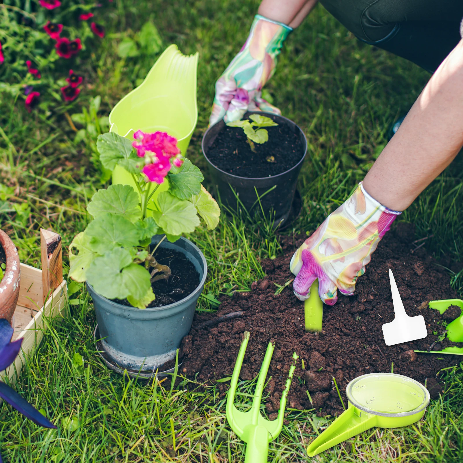 

14Pcs Seed Dispenser Hand Tool Kit Adjustable Sowing Machine for Gardening Ergonomic Handle Dibbler and Reusable Plant Markers