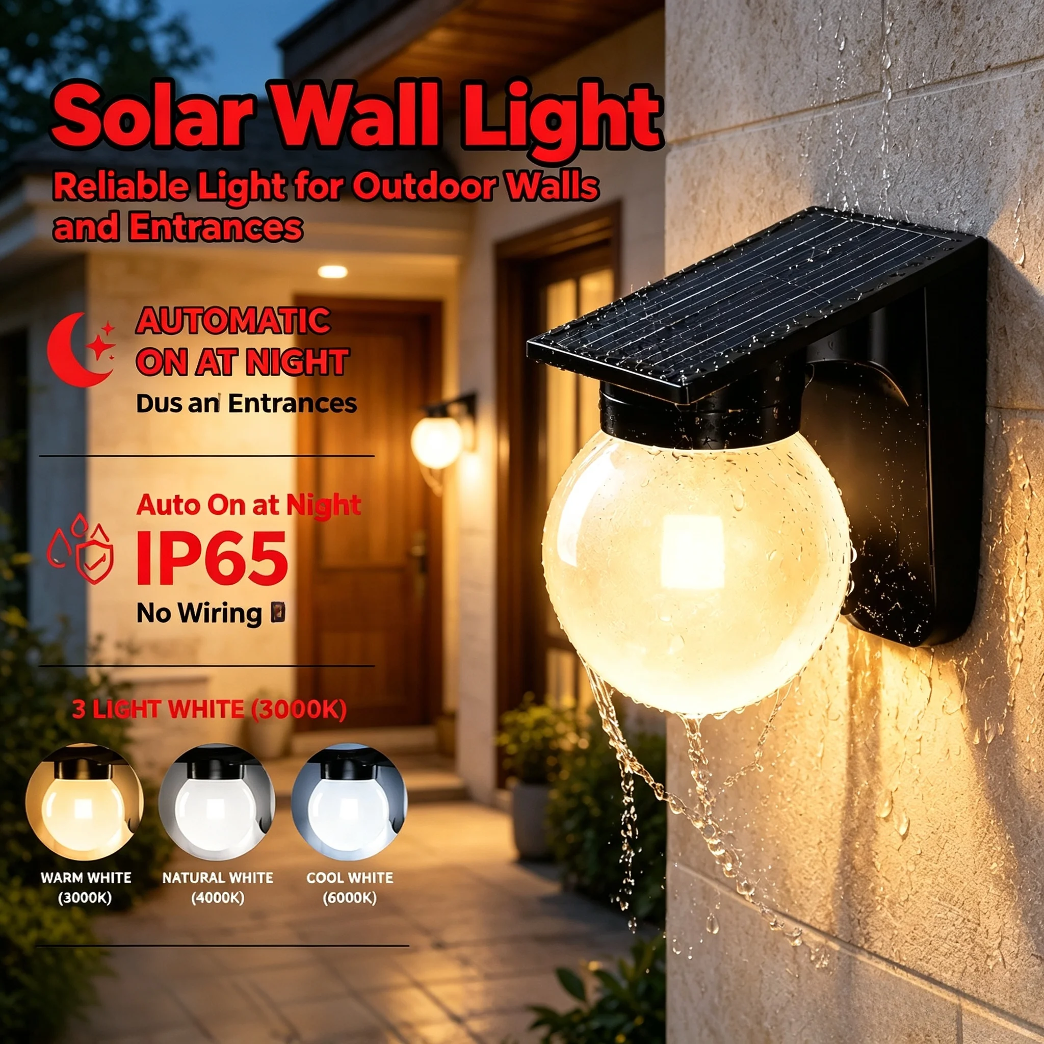 Solar Powered Outdoor Wall Lamp IP65 Waterproof With On/Off Switch Energy‑Saving Wall Sconce for Garden Fence Gate Patio