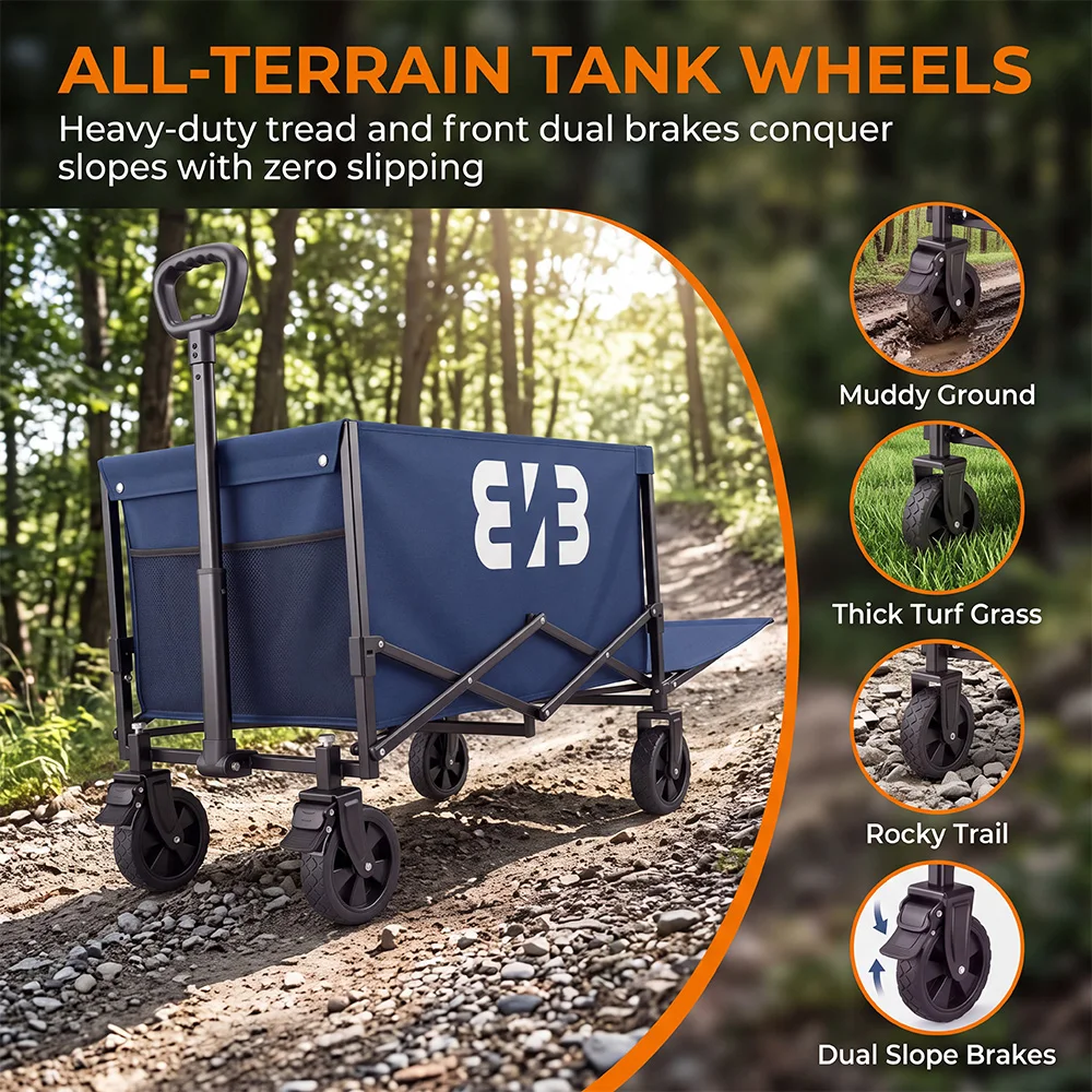 Portable Camping Cart, All-Terrain Tire Garden Cart, Heavy-Duty Multi-Purpose Cart, Large-Capacity Folding Shopping Cart—Ideal for Camping, Gardening, the Beach, Shopping, and Everyday Outdoor Use - view 6